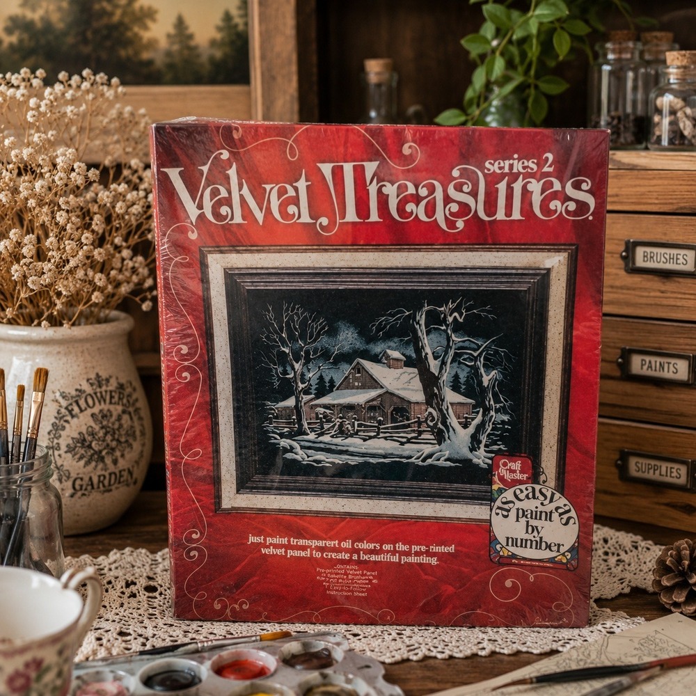 Vintage Velvet Treasures Series 2 Paint By Number Winter Cabin Sealed Kit